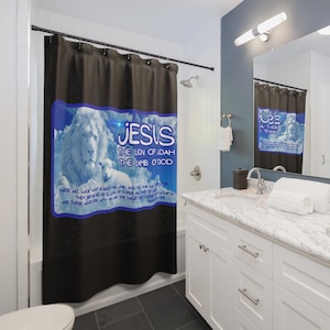The LION & The LAMB:  100% Polyester Patriotic Christian Shower Curtain