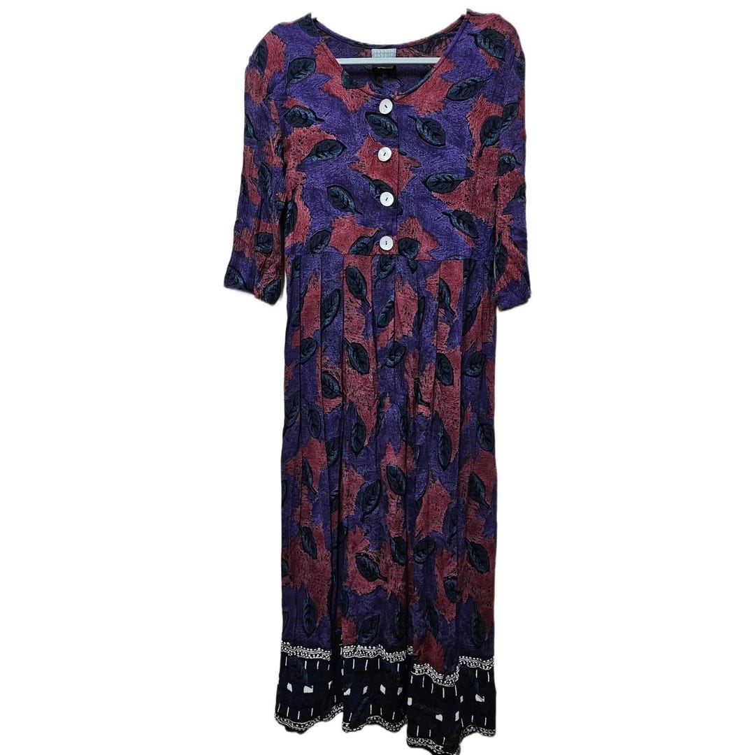 Vintage 80s Rabbit Rabbit Rabbit Rayon Floral Dress, Made in USA Size 6 ...