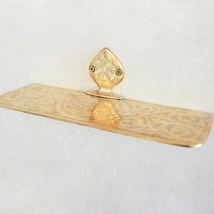 Engraved Unlacquered Brass Shelf, Brass Wall Shelf, Bathroom Organizer Shelf, Bathroom Accessories, Brass Shower Shelf