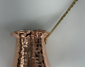 Hand Hammered Copper Turkish Coffee Pot, Tin Lined Ibrik, Brass Handle Cezve