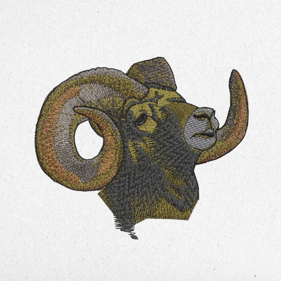 Ram Head Mascot Embroidery Design - Wild Bighorn Sheep | pes, dst, exp, vp3, jef, sew, hus, xxx, pcs, tap