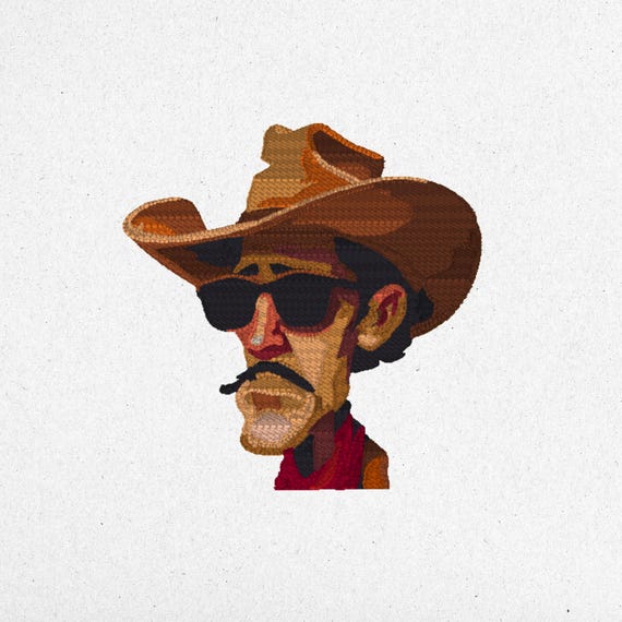 Cool Cowboy Embroidery Art | Western Style Wall Decor | Unique Handmade Cowboy Gift | Premium Embroidery Portrait | Stylish Ranch Home Decor