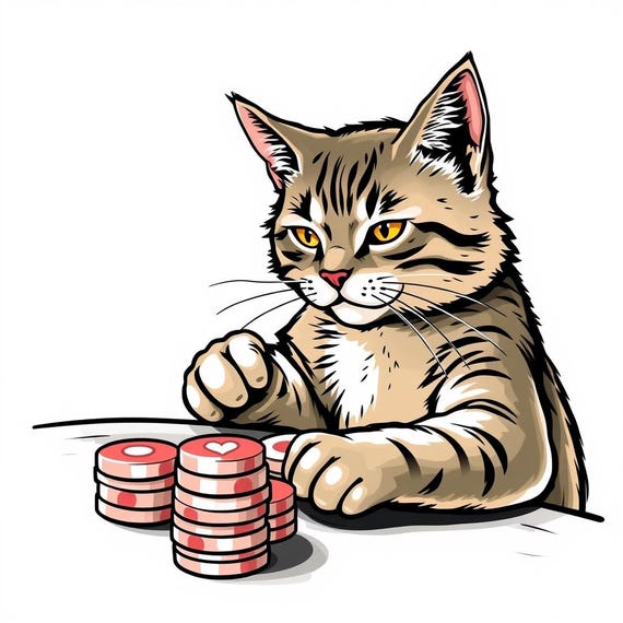 Gambler Cat Embroidery Design - Digital Machine Embroidery File | Instant Download | dst, exp, pes, pcs, sew, vp3, jef, jef+, xxx