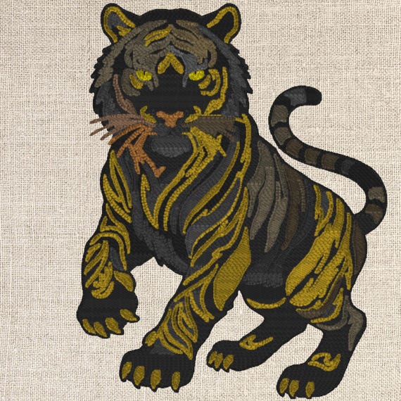 Tiger Embroidery Design, Wild Animal Machine Embroidery Pattern, pes dst jef vp3 exp, Instant Download 3 Sizes Hoop