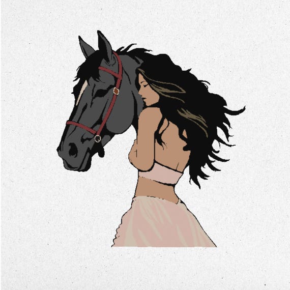 Horse & Girl Embroidery Design - Digital Machine Embroidery File | Instant Download | dst, exp, pes, pcs, sew, vp3, jef, jef+, xxx