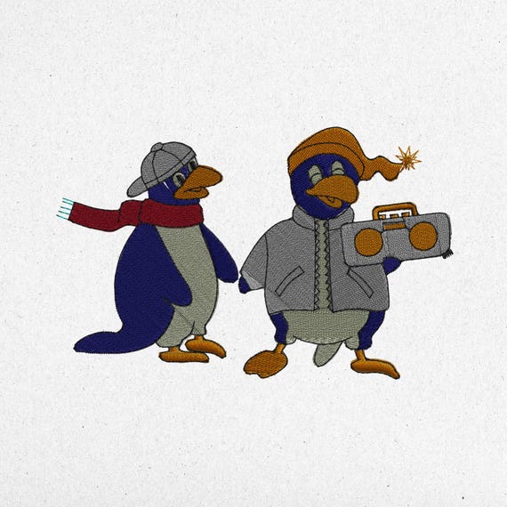 Penguin Embroidery Design - Hip-Hop Street Style Digital Machine Embroidery File | 7x4 cm, 12x8 cm, 16x10 cm | Instant Download
