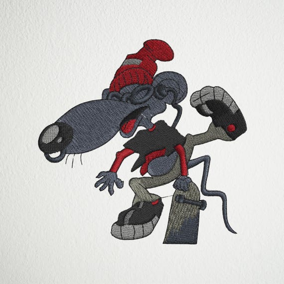 Skater Rat Embroidery Design - Digital Machine Embroidery File | Instant Download | dst, exp, pes, pcs, sew, vp3, jef, jef+, xxx