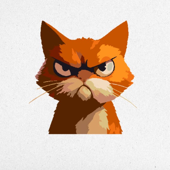 Angry Cat Embroidery Design - Digital Machine File | Instant Download | PES DST VP3 JEF Formats | Funny Patch for Clothing & Bags