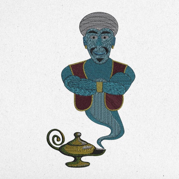 Genie Embroidery Design – 3 Sizes | Magical Cartoon Character Machine File | Instant Download | dst, pes, jef, vp3, exp, xxx, sew, pcs