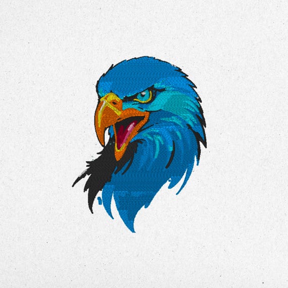 Fierce Blue Eagle Embroidery Design | pes, dst, exp, hus, jef, vp3, vip, pcs, sew, xxx, tap, csd, pcm, pcsmac, shv, dsz | Instant Download