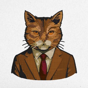 Boss Cat Embroidery Design – 3 Sizes | Digital Machine File | Instant Download | dst pes jef vp3 exp xxx sew pcs