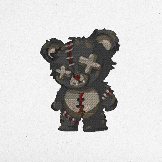 Gothic Teddy Bear Embroidery Design - Digital Machine Embroidery File | 11x15 cm | 50,000 Stitches | 10 Colors | Instant Download