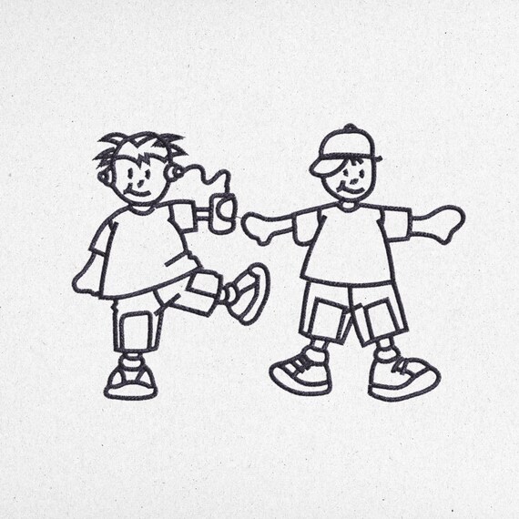 Minimalist Kids Embroidery Design - Outline Style Boys Sketch - Instant Download Machine Embroidery File for Children Projects