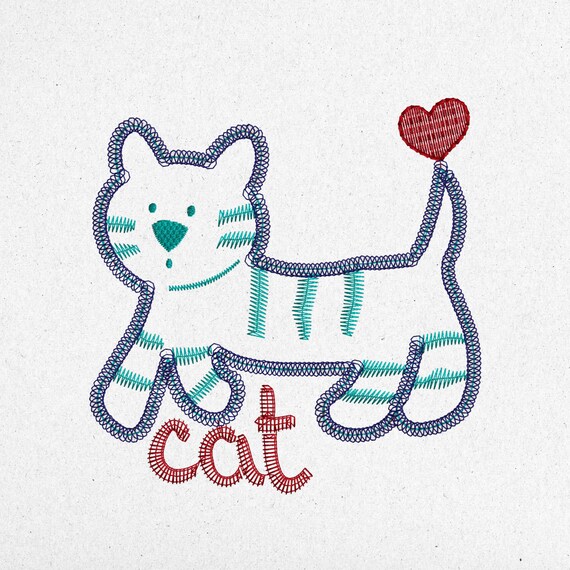 Cat Embroidery Design - Cute Digital Stitch File for Kids, Baby Clothes & DIY Projects