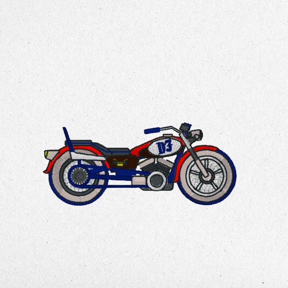 Motorcycle Embroidery Design - Digital Machine Embroidery File | 12x5 cm | 8,485 Stitches | Instant Download