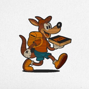 Dog with Pizza Embroidery Design – 3 Sizes | Funny Cartoon Machine File | Instant Download | dst, pes, jef, vp3, exp, sew, xxx, pcs