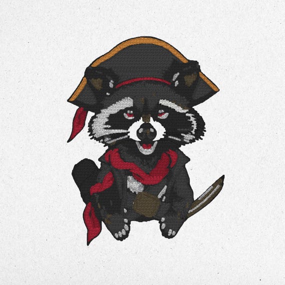Pirate Raccoon Embroidery Design - Digital Machine Embroidery File | Instant Download | dst,exp,pes,pcs,sew,vp3,jef,jef+,hus,xxx,tap