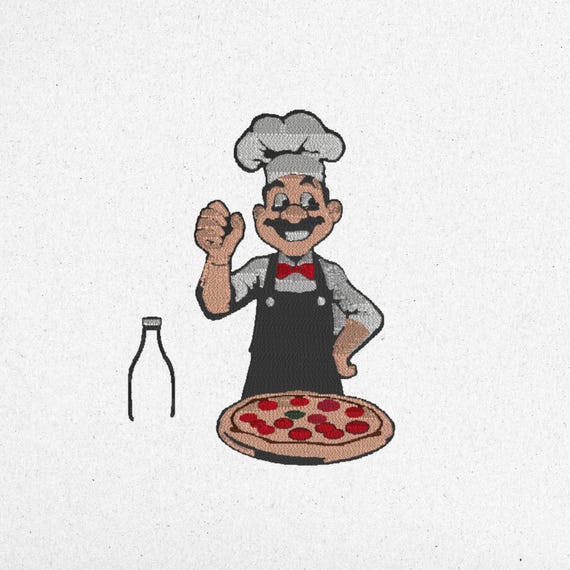 Pizza Chef Embroidery Design - Digital Download | pes dst exp hus jef vp3 vip pcs sew xxx tap csd pcm pcsmac shv dsz | Instant Download