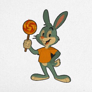 Cute Rabbit Cartoon Embroidery Design – 3 Sizes | Digital Machine File | Instant Download