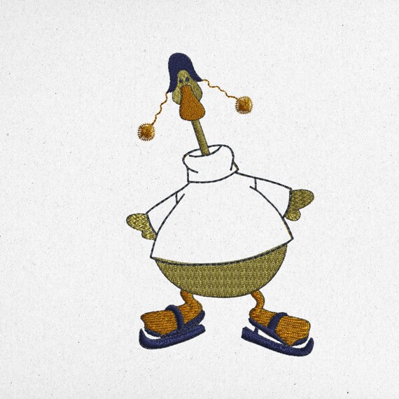 Cute Duck Winter Embroidery Design – Funny Duck with Hat and Skates – Instant Download Machine Embroidery File for Kids & Holiday Projects