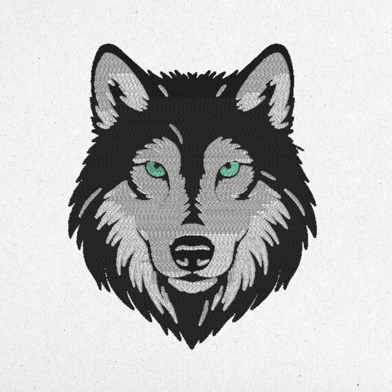 Gradient Wolf Embroidery Design – 3 Sizes | Elegant Forest Animal Patch | Machine File | Instant Download | dst pes jef vp3 exp xxx sew pcs
