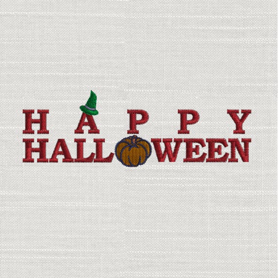Happy Halloween Embroidery Design, Text Lettering Machine Embroidery Pattern, pes dst jef vp3 exp, Instant Download 3 Sizes