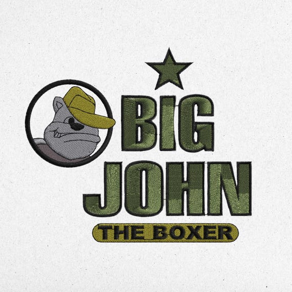 Big John Boxer Dog Embroidery Design Military Style Text Instant Digital Download for Machine Embroidery