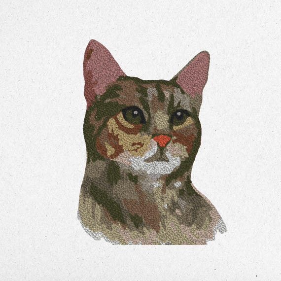Cat Embroidery Design - Realistic Cat Face Digital Machine Embroidery File | 20x28 cm | 150,000 Stitches | 15 Colors | Instant Download