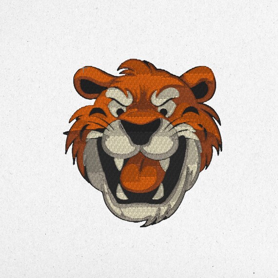 Tiger Face Embroidery Design - Digital Machine Embroidery File | 12x12 cm | 50,000 Stitches | 5 Colors | Instant Download