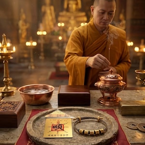 Gold Plated Five Elements Bracelet, Antique Energy Balance Charm, Adjustable Fortune Jewelry