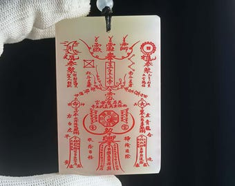 Carved Jade Emperor Pendant Necklace: Five Side Taoist Amulet, Disaster Protection