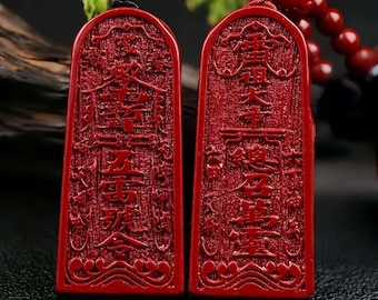 Five Thunders Spell Pendant With 108 Bead necklace:Handmade Pure Cinnabar Taoist Talisman
