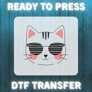 Cool Cat Face DTF Transfer – Sunglasses Kitty Iron On, Ready to Press Kawaii Cat Design for Kids Shirts, Pet Outfits, Cute Apparel