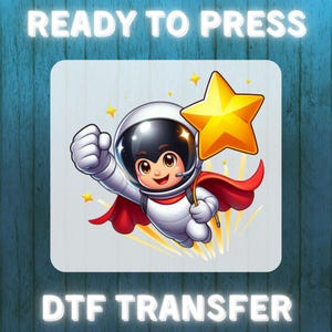 Transferencia DTF de astronauta volador infantil: héroe espacial inspirado en Star Wars, planchable para camisetas infantiles, diseño de galaxia listo para planchar, Star Wars DTF