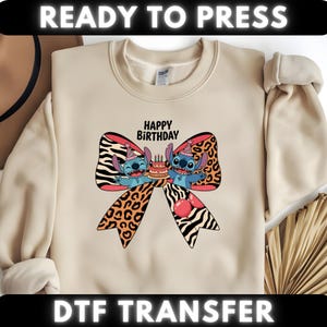 Lilo And Stitch Bow Dtf Transfer, Retro Stitch Coquette Ready To Press, Stitch Bow Dtf Print, Disney Cartoon Character Dtf Press, Magic Dtf