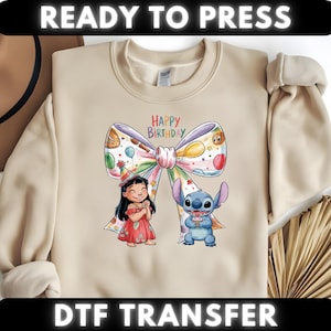 Lilo And Stitch Bow Dtf Transfer, Retro Stitch Coquette Ready To Press, Stitch Bow Dtf Print, Disney Cartoon Character Dtf Press, Magic Dtf
