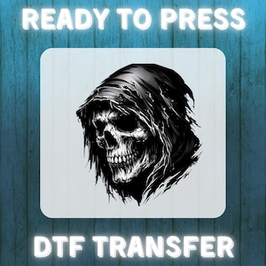 Grim Reaper Skull DTF Transfer – Hooded Skeleton Iron On, Gothic Horror Dark Art, Ready to Press Death Reaper Design for Shirts