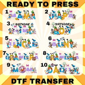 Disney Family Character DTF Transfer – Ready To Press Name, Colorful Iron On Name Transfers for Birthday, Mom Dad Kids, Uncle Aunt