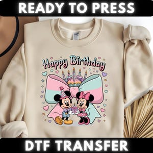 Disney Coquette Dtf Print | Disney Bow Dtf Transfer | Pastel Mickey Minnie Birthday DTF Transfer | Disney Family Ready to Press Cute Bow