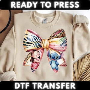 Lilo And Stitch Bow Dtf Transfer, Retro Stitch Coquette Ready To Press, Stitch Bow Dtf Print, Disney Cartoon Character Dtf Press, Magic Dtf