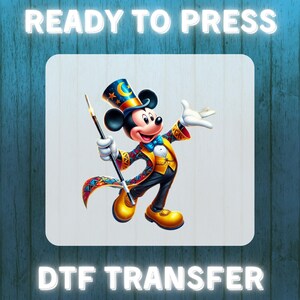 Zauberhafte Maus DTF-Transferfolie - Zauberer-Stil Cartoon zum Aufbügeln, bereit zum Drücken, Fantasy-Show-Design für Kinder & Freizeitpark-Fans