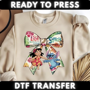 Lilo And Stitch Bow Dtf Transfer, Retro Stitch Coquette Ready To Press, Stitch Bow Dtf Print, Disney Cartoon Character Dtf Press, Magic Dtf