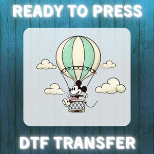 Mickey Mouse DTF Transfer - Disney Ready to Press, Hot Air Balloon Cute Mouse Design, Sublimation Print for Kids - Physical DTF Product
