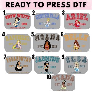 Princesses DTF Transfer, Disney Princesses Ready To Press, Princess Watercolor Heat Transfer, Disneyland Family Trip Birthday DTF,Disney Dtf