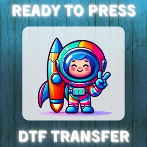 Transferencia DTF de astronauta arcoíris para niños: símbolo de la paz inspirado en Star Wars, termoadhesivo para camisetas infantiles, diseño de cohete espacial colorido, listo para planchar