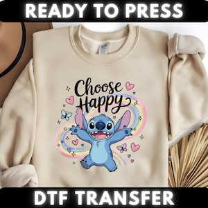 Disney Stitch Dtf Transfer | Choose Happy Stitch DTF Print | Lilo and Stitch Ready to Press | Cartoon Character Shirt Dtf Press Design