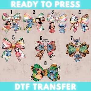 Transfert Dtf Lilo And Stitch Bow, Coquette Stitch Rétro Prête À Presser, Impression Dtf Stitch Bow, Personnage De Dessin Animé Disney Presse Dtf, Magic Dtf