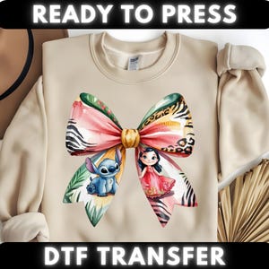 Lilo And Stitch Bow Dtf Transfer, Retro Stitch Coquette Ready To Press, Stitch Bow Dtf Print, Disney Cartoon Character Dtf Press, Magic Dtf