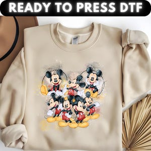 Mickey Minnie DTF Transfer - fertig zum Pressen | Vintage Disney Charaktere bereit zum Pressen | Familie Reise Bügelbild Bügelbild | Dtf Transfer