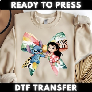 Lilo And Stitch Bow Dtf Transfer, Retro Stitch Coquette Ready To Press, Stitch Bow Dtf Print, Disney Cartoon Character Dtf Press, Magic Dtf